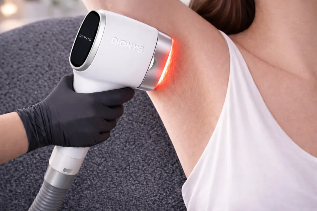 Achseln lasern: Dauerhafte Haarentfernung mit 4-Wellenlängen Diodenlaser an den Unterarmen
